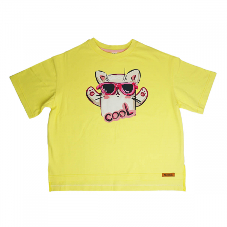 футболка оверсайз стандарт с разрезами кот COOL желтая_result