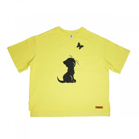 футболка оверсайз стандарт с разрезами Кошка желтая_result